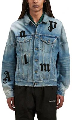 Chaqueta vaquera azul claro Palm Angels con parche de logo y diseño abotonado. PMYE006F23DEN0014010 Lookbook Chaqueta vaquera azul claro Palm Angels con parche de logo y diseño abotonado. PMYE006F23DEN0014010