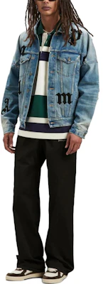 Chaqueta vaquera azul claro Palm Angels con parche de logo y diseño abotonado. PMYE006F23DEN0014010 Purchase Chaqueta vaquera azul claro Palm Angels con parche de logo y diseño abotonado. PMYE006F23DEN0014010