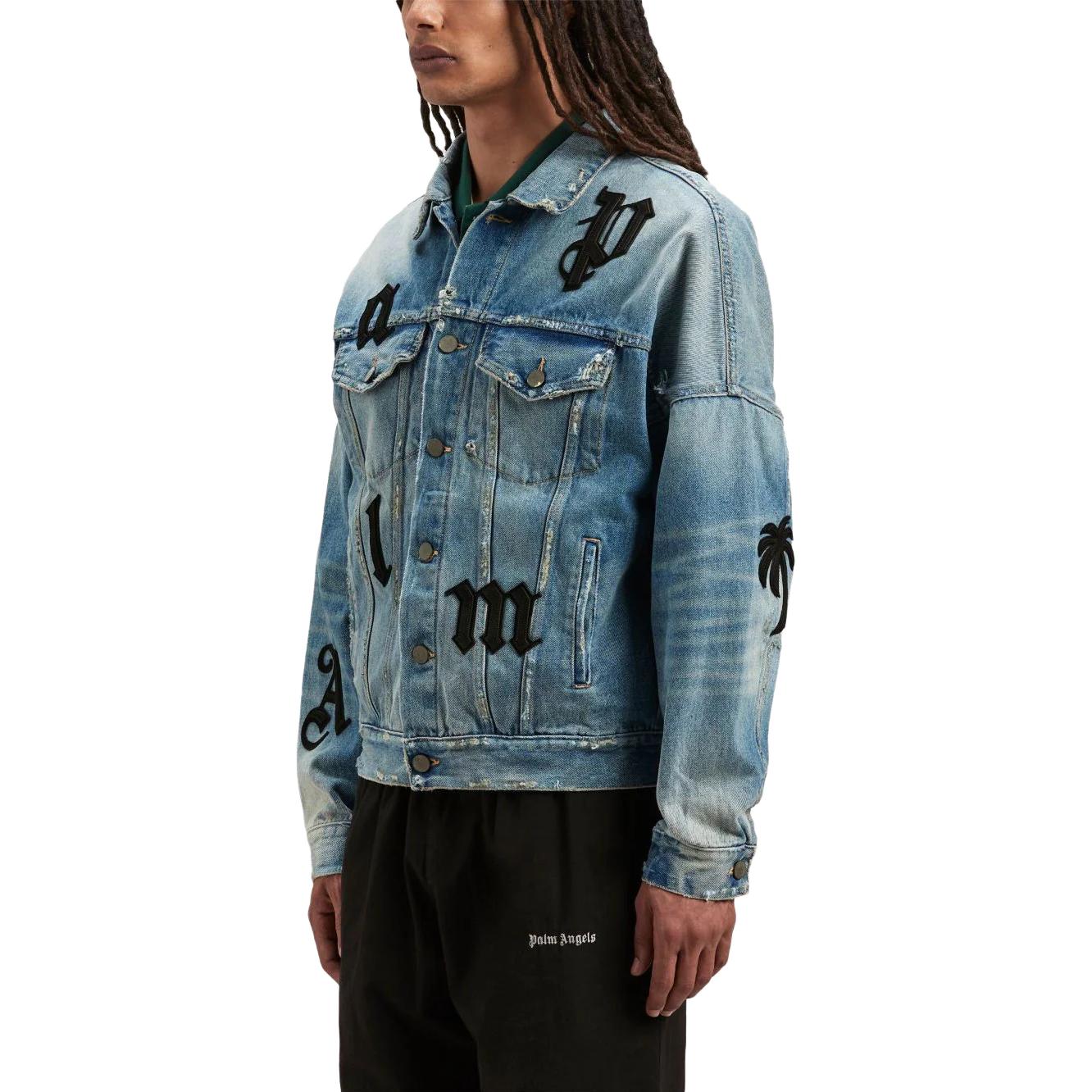 Details for Chaqueta vaquera azul claro Palm Angels con parche de logo y diseño abotonado. PMYE006F23DEN0014010