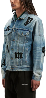 Chaqueta vaquera azul claro Palm Angels con parche de logo y diseño abotonado. PMYE006F23DEN0014010 Details for Chaqueta vaquera azul claro Palm Angels con parche de logo y diseño abotonado. PMYE006F23DEN0014010