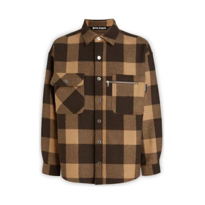 PALM ANGELS Logo Plaid Colorblock Jacket Shirt. PMGA120F22FAB001-6404