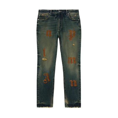 PALM ANGELS Loose Fit Logo Patch Pocket Jeans Blue PMYA040F24DEN0014564