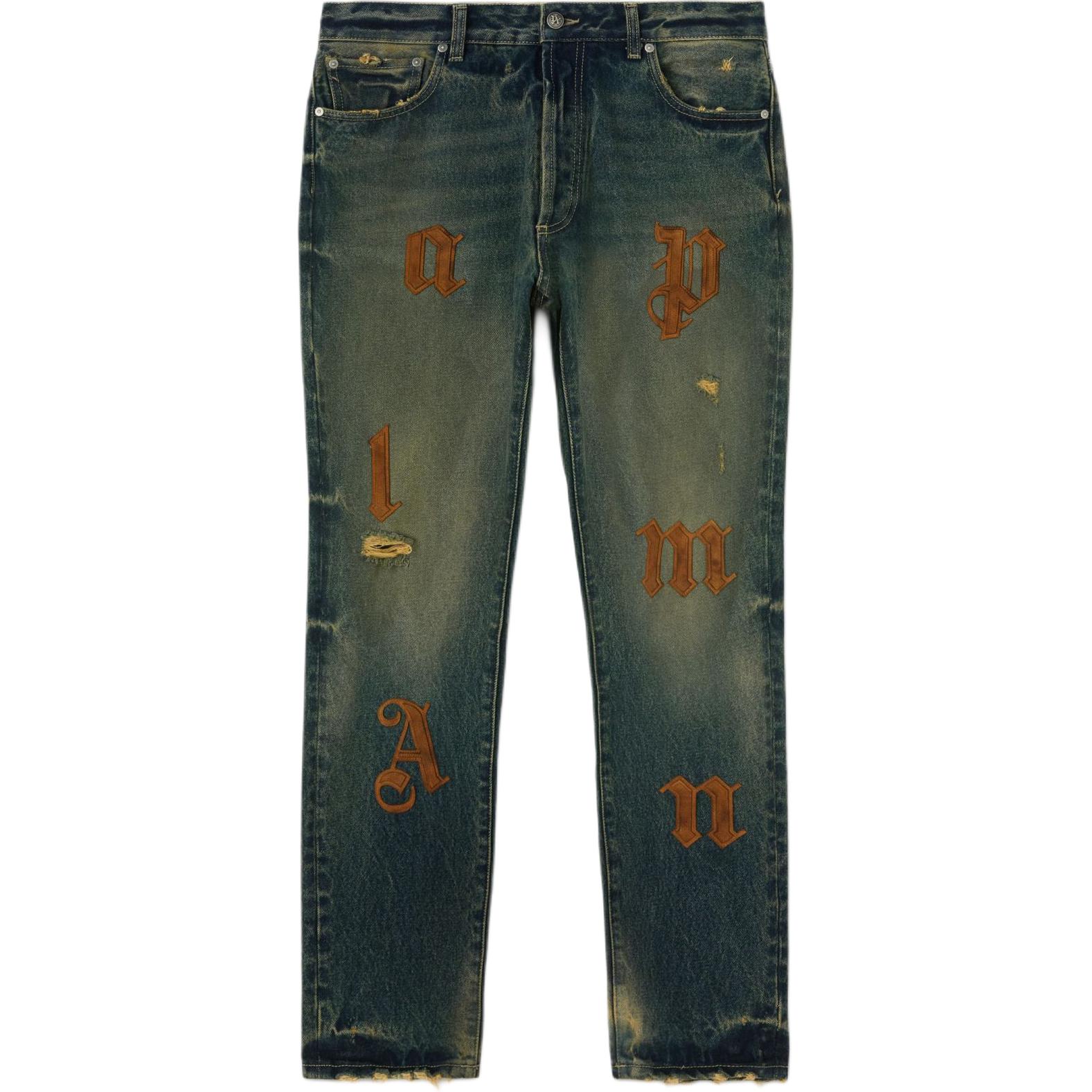 Order PALM ANGELS  Loose Fit Logo Patch Pocket Jeans Blue PMYA040F24DEN0014564