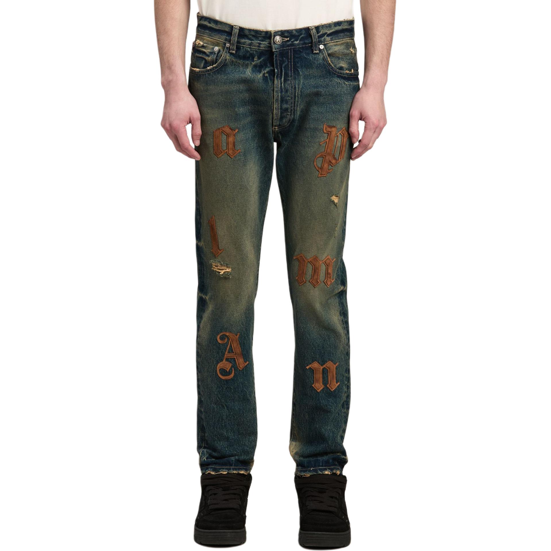 Lookbook PALM ANGELS  Loose Fit Logo Patch Pocket Jeans Blue PMYA040F24DEN0014564