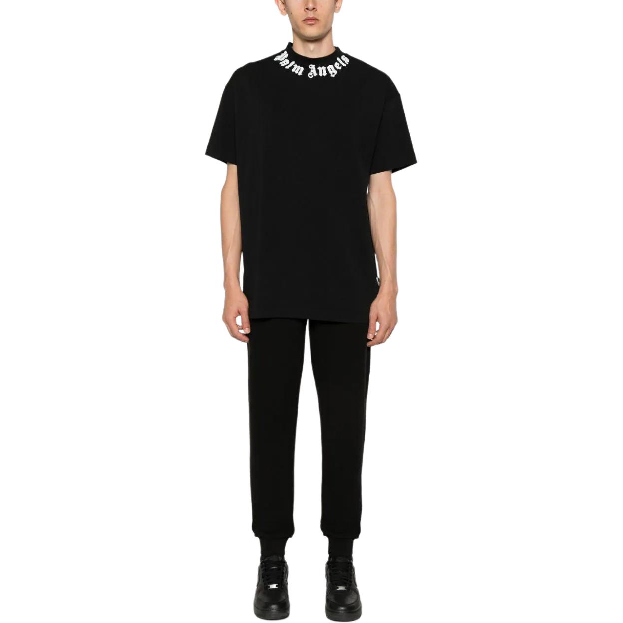 Lookbook PALM ANGELS 黑色宽松版Logo印花圆领T恤 PMAA001F24JER0071003