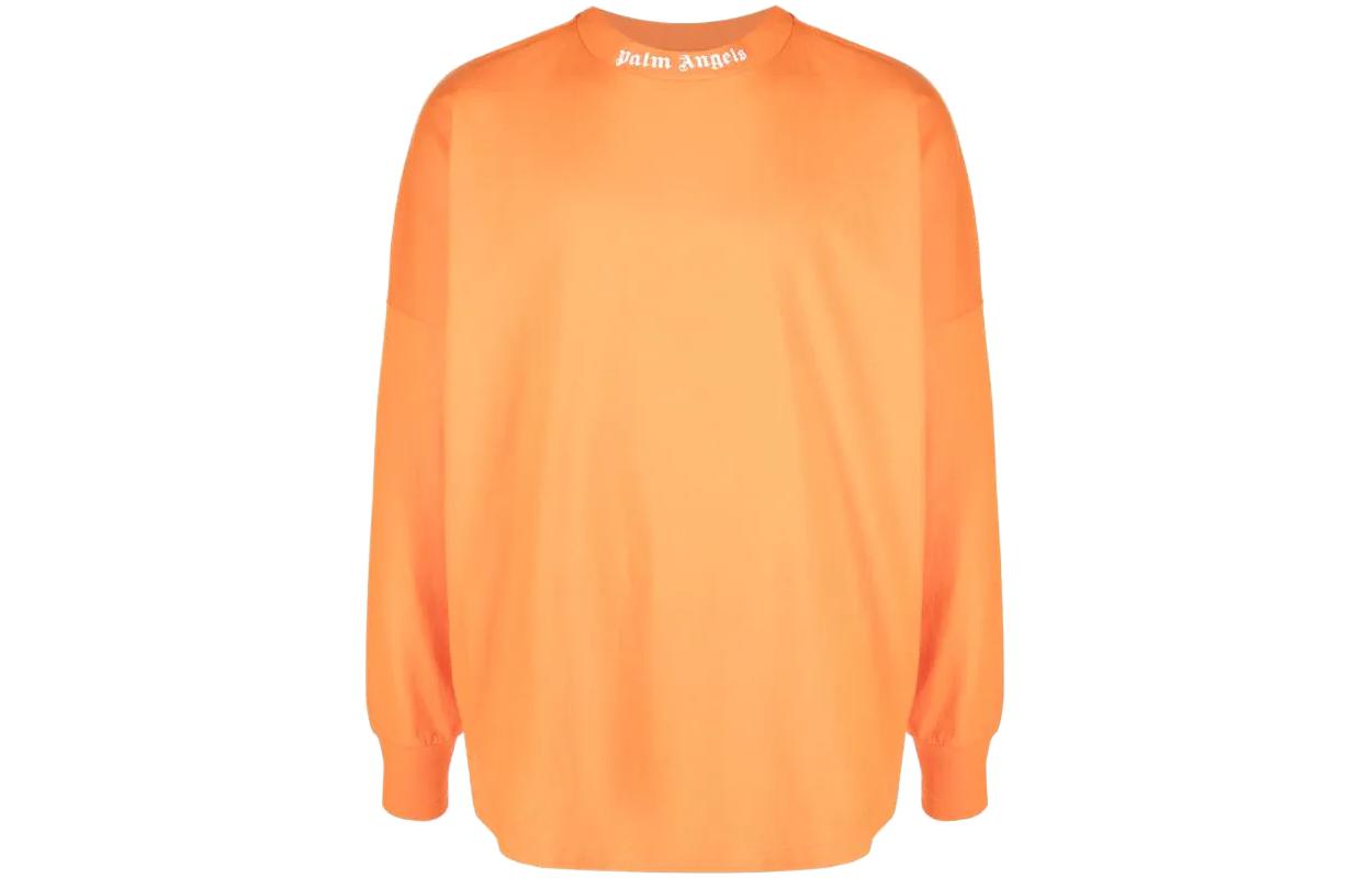 Palm Angels  Orange Long Sleeve Crewneck T-Shirt with Letter Print. PMAB001S22JER0032001