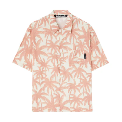 Palm Angels Pink Short Sleeve Shirt with Palm Tree Print Design. PMGG005R24FAB0010330