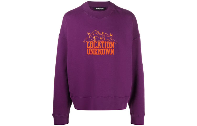 Palm Angels  Purple Slogan Mountain Graphic Long Sleeve Sweatshirt PMBA026F21FLE0033720