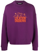 Palm Angels Purple Slogan Mountain Graphic Long Sleeve Sweatshirt PMBA026F21FLE0033720 Palm Angels Purple Slogan Mountain Graphic Long Sleeve Sweatshirt PMBA026F21FLE0033720