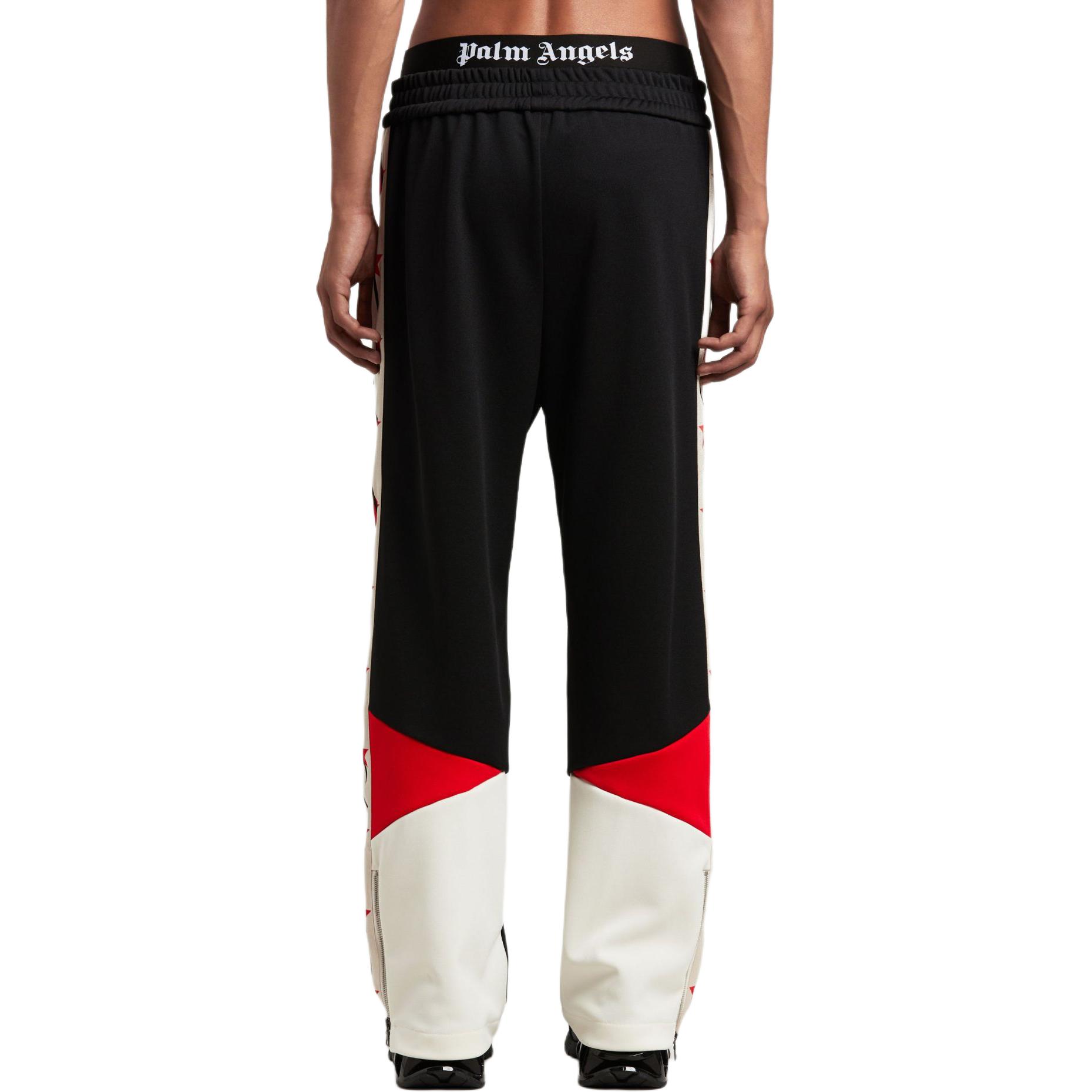 Shop Palm Angels  Relaxed Fit Elastic Waist Patchwork Pants - Black PMCJ032S24FAB0011001