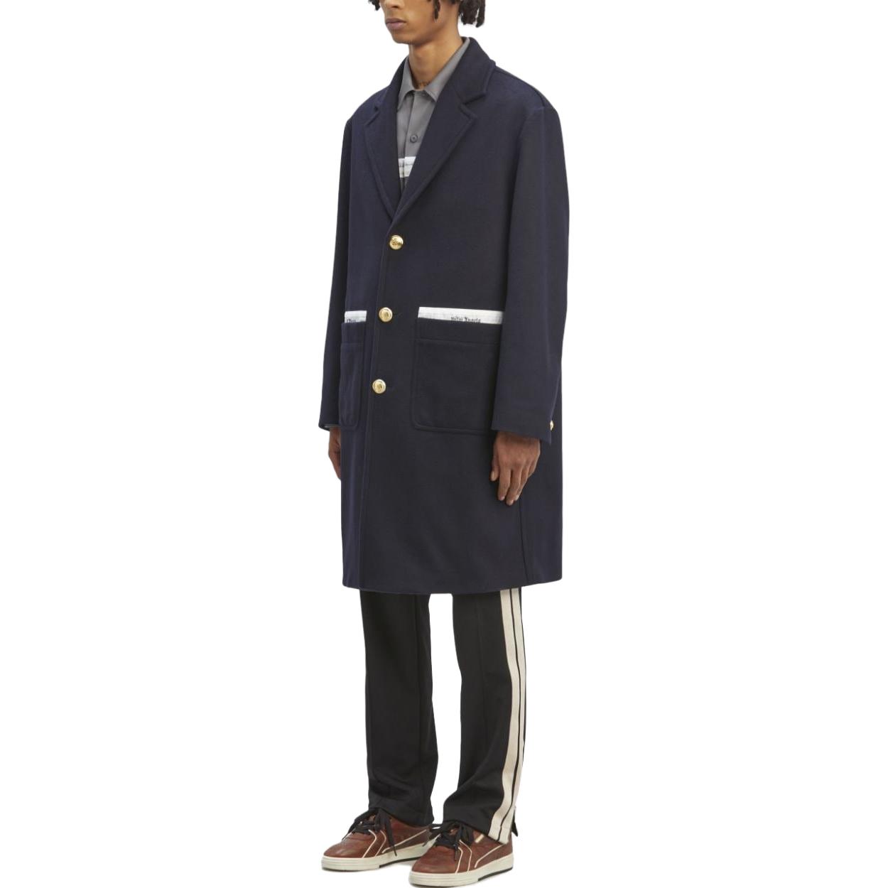 Palm Angels  Single-Breasted Navy Blue Coat with Contrasting Lapel. PMER016E23FAB0014603 圖 5