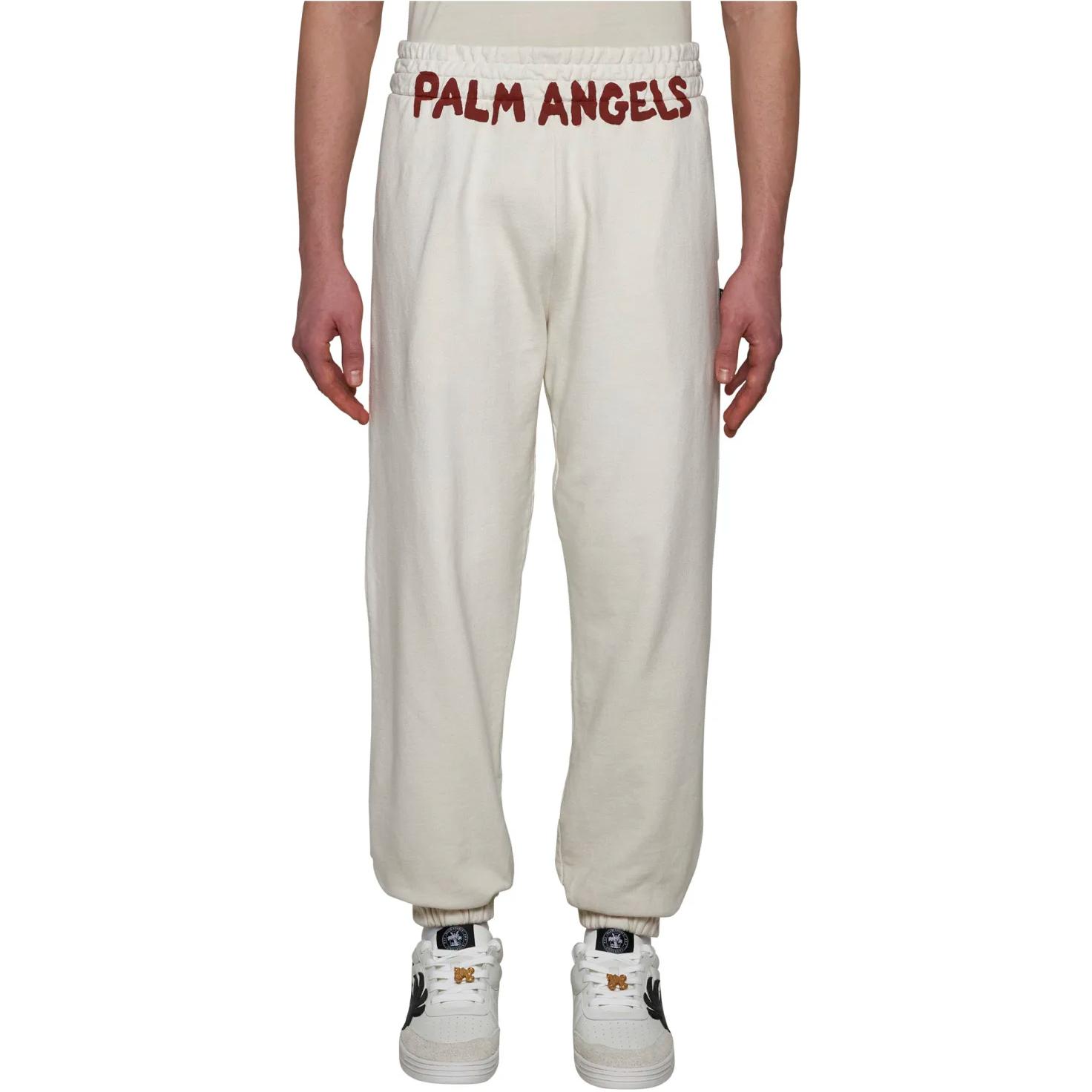 Shop Palm Angels 修身針織運動褲 印花米色 PMCH011S24FLE0020325