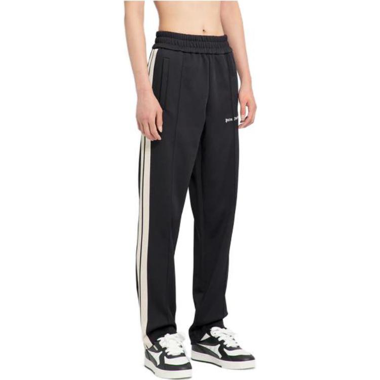 Shop PALM ANGELS  Solid Color Striped Elastic Waist Relaxed Straight Pants. PMCJ020F23FAB0011001