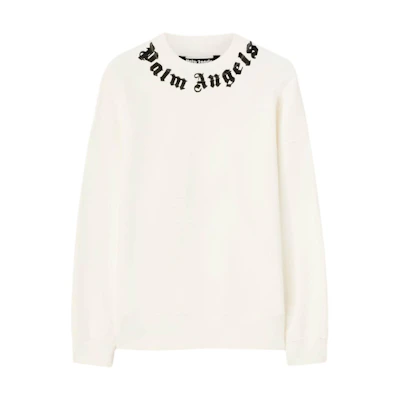 PALM ANGELS White Crewneck Sweatshirt with Logo Print on Collar. PMBA026F24FLE0090310