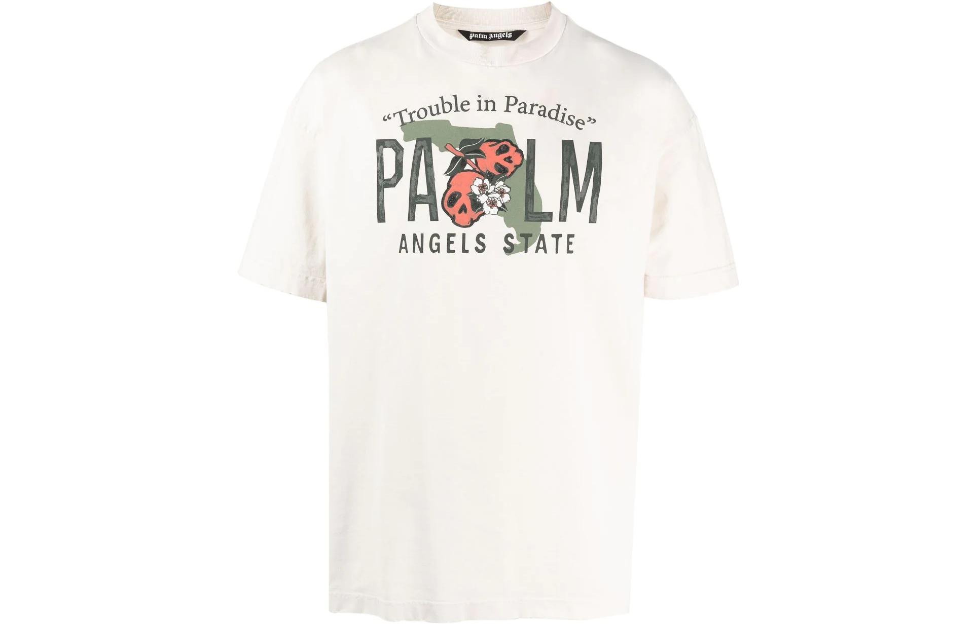 Palm Angels  White Short Sleeve T-Shirt with Logo Print. PMAA072S23JER0040110