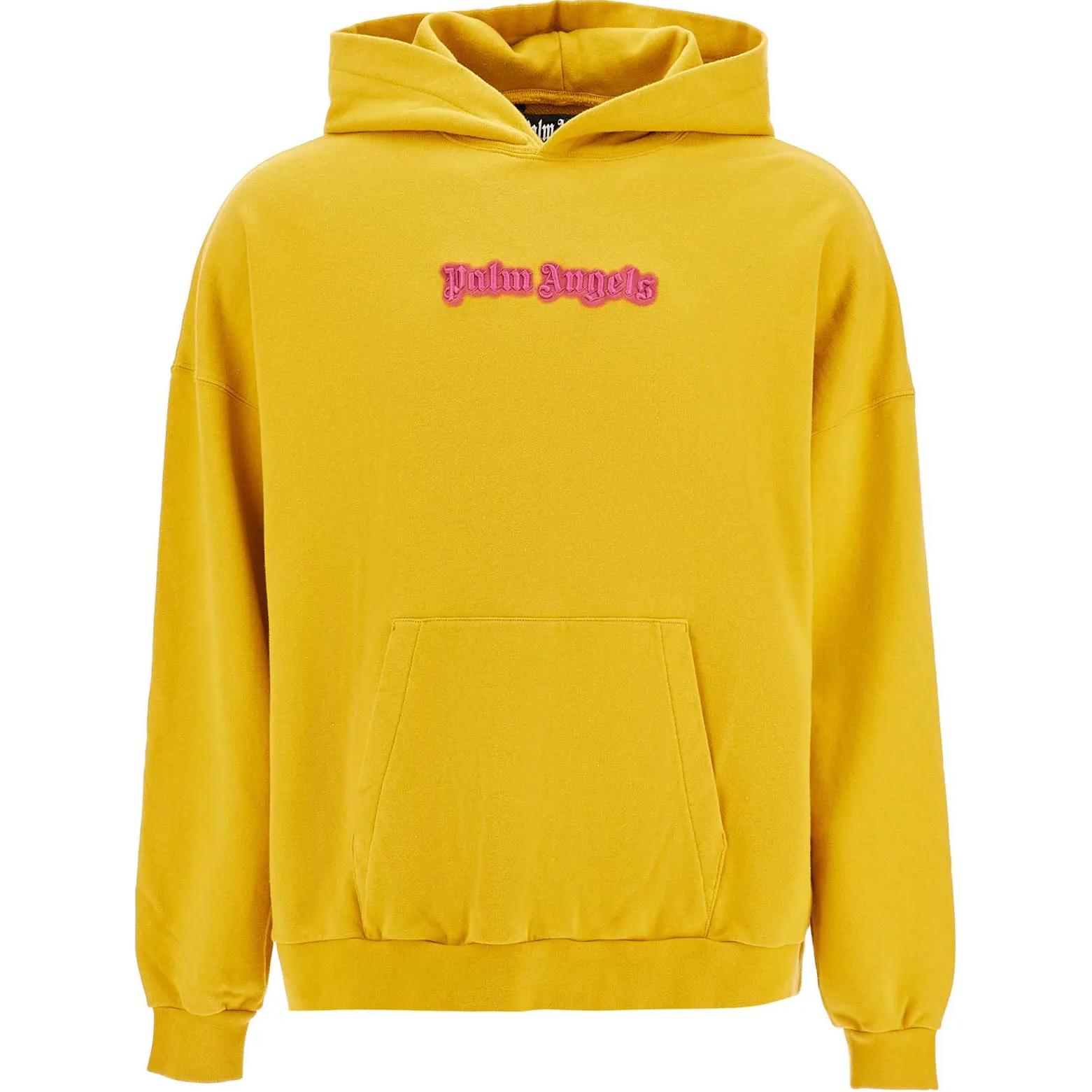Palm Angels  Yellow Letter Embroidered Hoodie Long Sleeve Pullover PMBB155F24FLE0011632