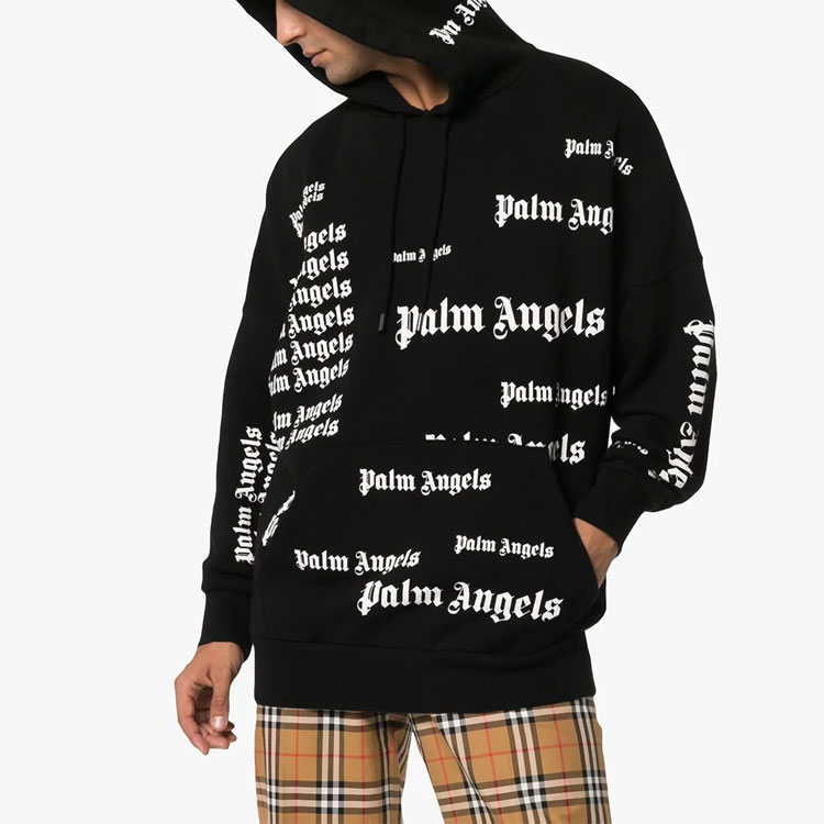 Shop Palm Angels All-Over Logo Hoodie Unisex Black PMBB036F184410151001