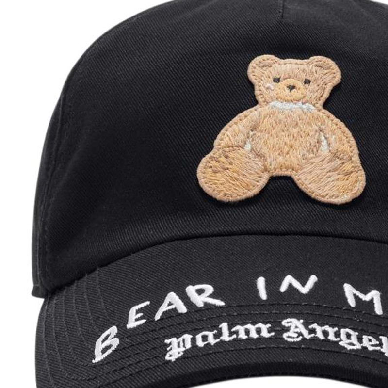 Shop Palm Angels Bear Accent Cotton Baseball Cap Black Men’s PMLB108F24FAB0011060