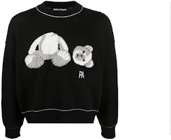 PALM ANGELS Bear Cartoon Fringe Wool Sweater Black () PMHE007E20KNI0011001 PALM ANGELS Bear Cartoon Fringe Wool Sweater Black () PMHE007E20KNI0011001