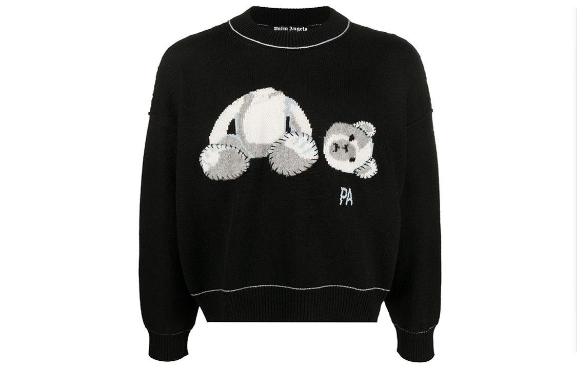 Order PALM ANGELS Bear Kartun Fringe Sweater Wool Hitam PMHE007E20KNI0011001