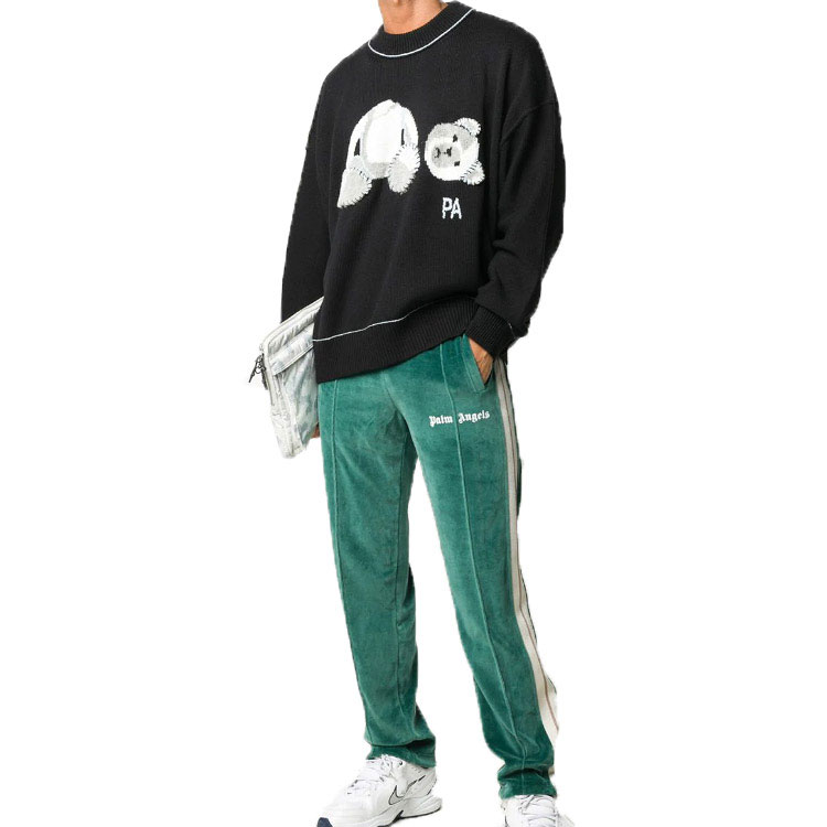 Lookbook PALM ANGELS Bear Kartun Fringe Sweater Wool Hitam PMHE007E20KNI0011001