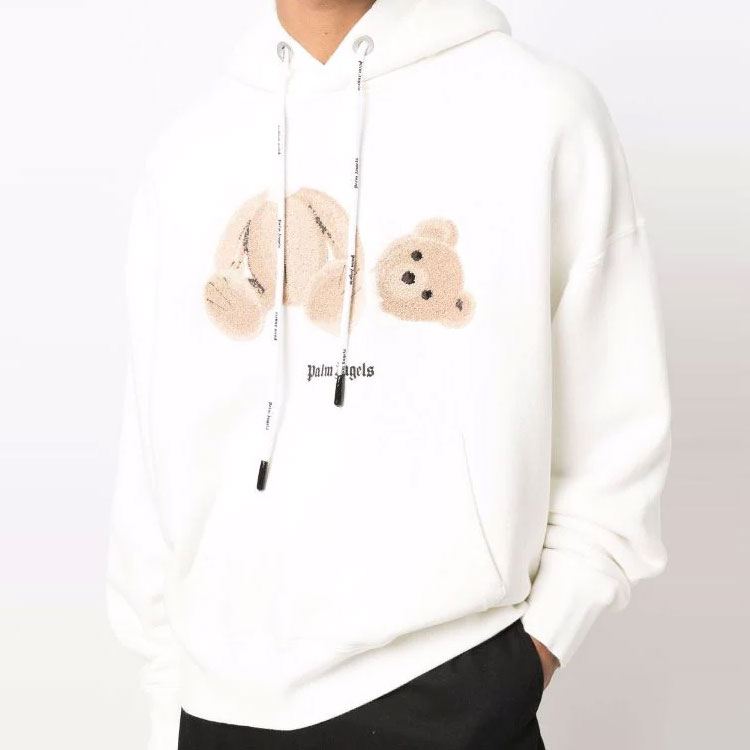 Shop Palm Angels Bear Print Hoodie  White PMBB058C99FLE0010360