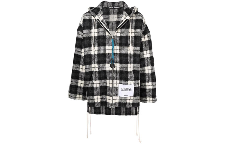 Palm Angels Black & White Checkered Zip-Up Hoodie Jacket PMEA179F21FAB00261106110