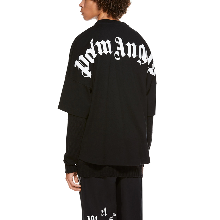 Cheap パーム エンジェルス ブラック バックロゴプリント 半袖 Tシャツ PMAA002R21JER0011001