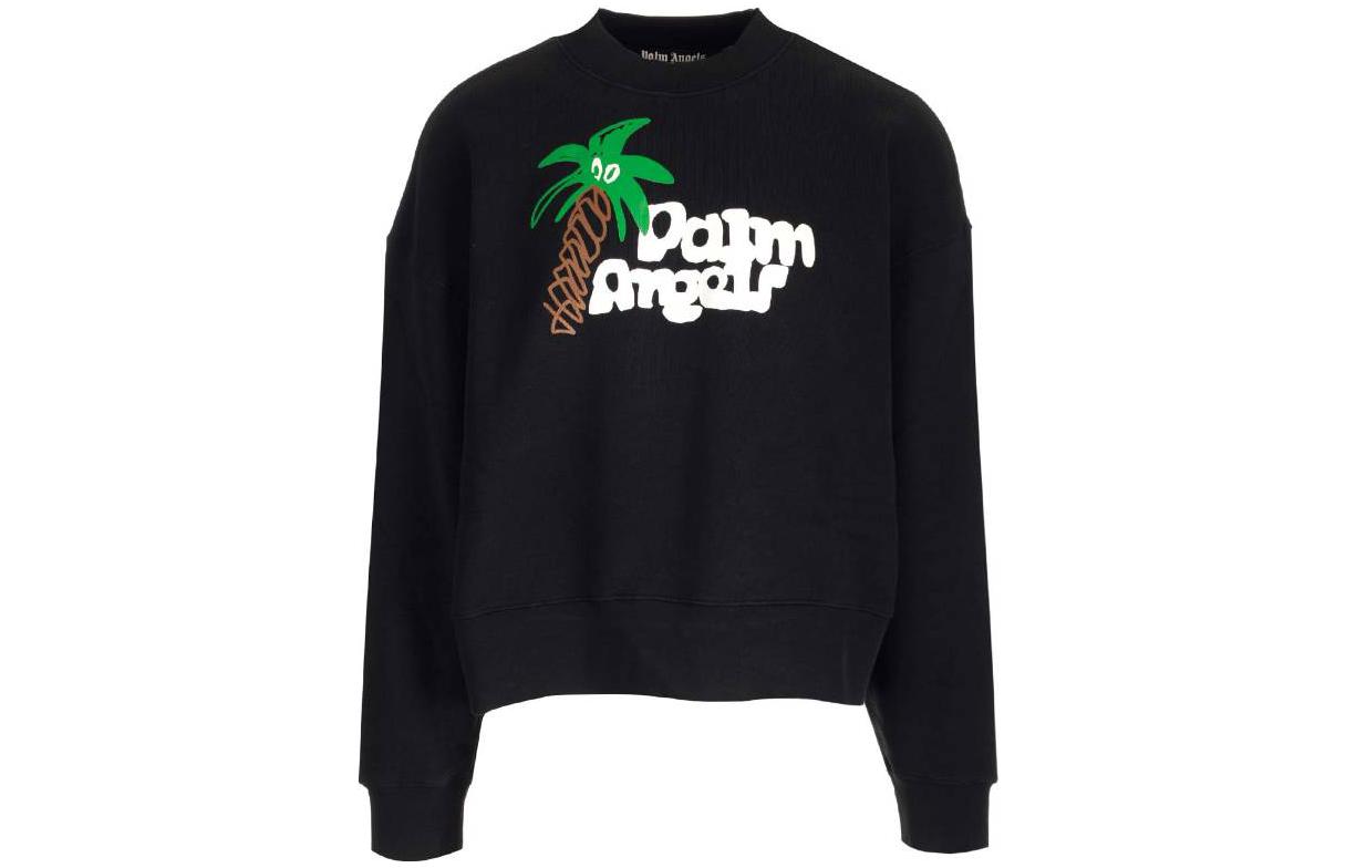 Order Palm Angels 黑色圓領運動衫 男裝 字母印花與植物設計 PMBA026E23FLE0071001