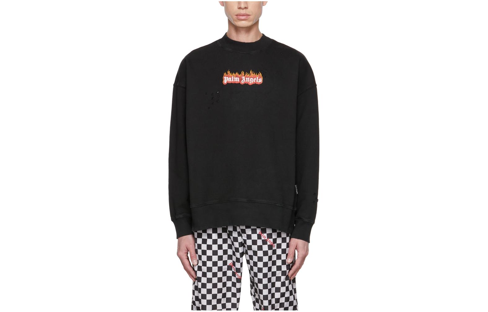 Palm Angels Black Crewneck Sweatshirt with Logo Print 222695M204009