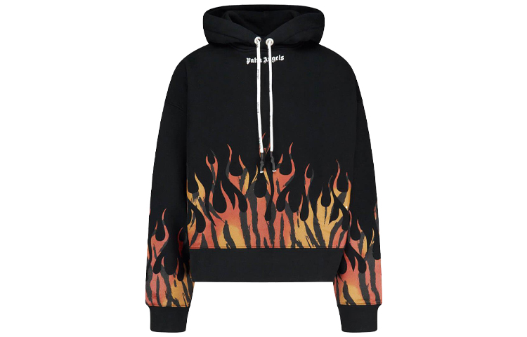 Palm Angels Black Hoodie with Tiger Flame Pattern PMBB058E20FLE0011020