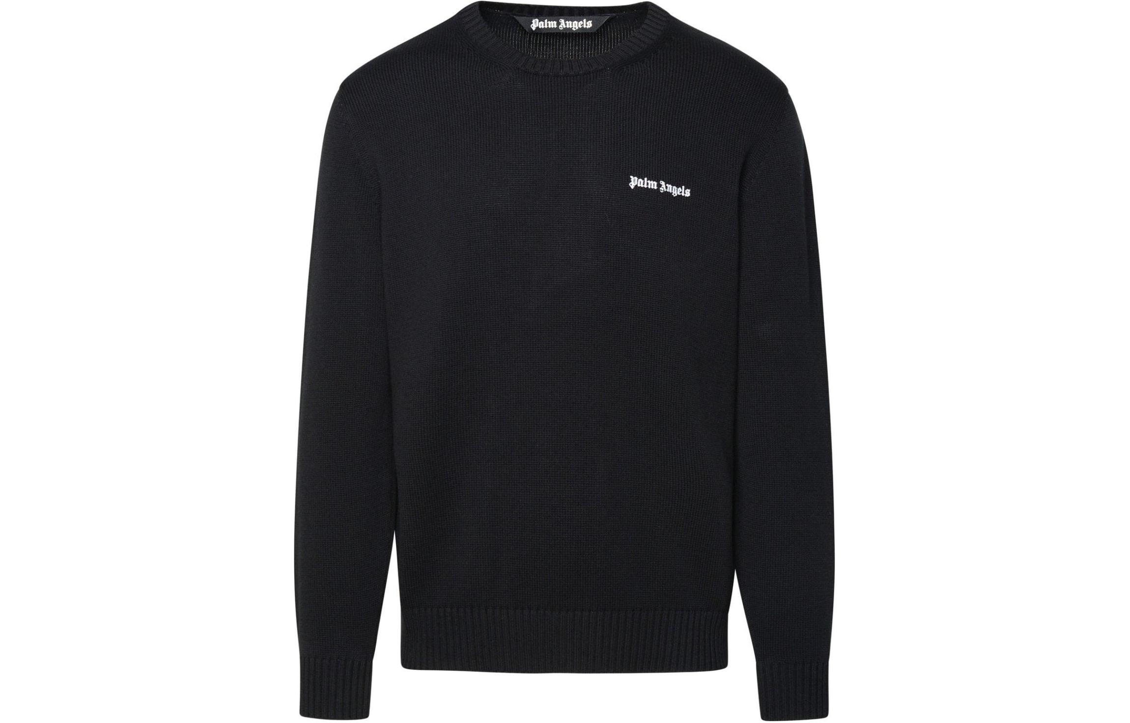 Palm Angels Black Letter Crewneck Slim Fit Long Sleeve Sweatshirt PMHE027S24KNI0011003