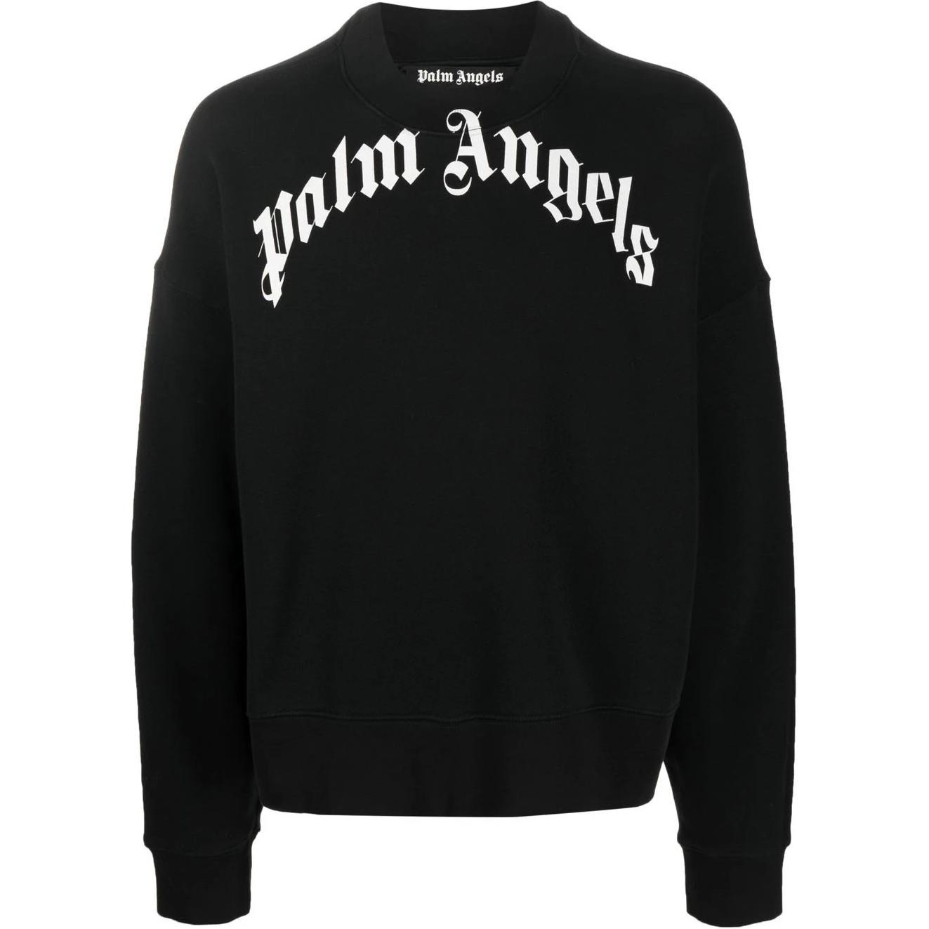 Palm Angels Black Letter Print Crewneck Long Sleeve Sweatshirt PMBA026C99FLE0071001