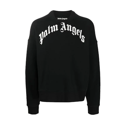 Palm Angels Black Letter Print Crewneck Long Sleeve Sweatshirt PMBA026C99FLE0071001