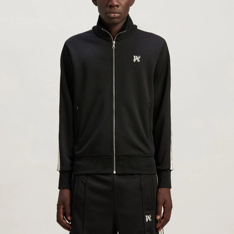 Shop PALM ANGELS Jaket Track Monogram Hitam Colorblock Zip-Up Unisex PMBD058R24FAB0011003