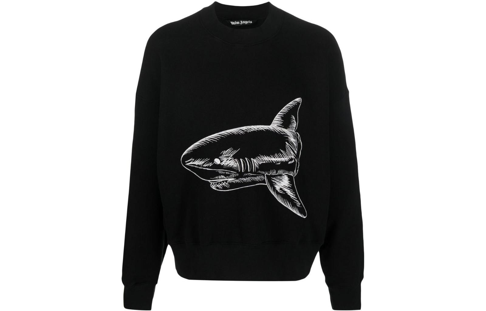 Palm Angels Black Shark Embroidered Graphic Sweatshirt PMBA026S23FLE0061003