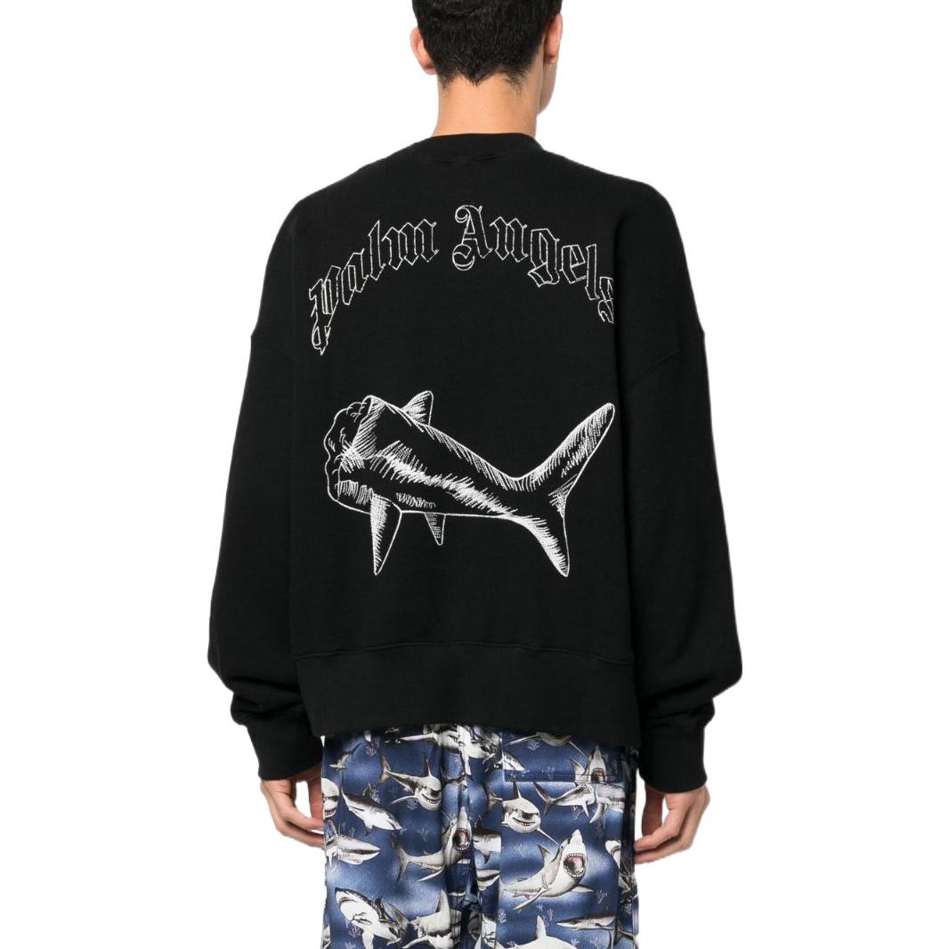 Shop Palm Angels 黑鯊魚刺繡圖案長袖衛衣 PMBA026S23FLE0061003
