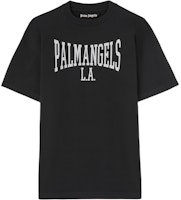Palm Angels Black Short Sleeve T-Shirt with Collegiate Graphic Print PMAA001F24JER0051003 Palm Angels Black Short Sleeve T-Shirt with Collegiate Graphic Print PMAA001F24JER0051003