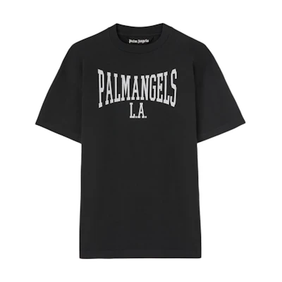 Palm Angels Black Short Sleeve T-Shirt with Collegiate Graphic Print PMAA001F24JER0051003