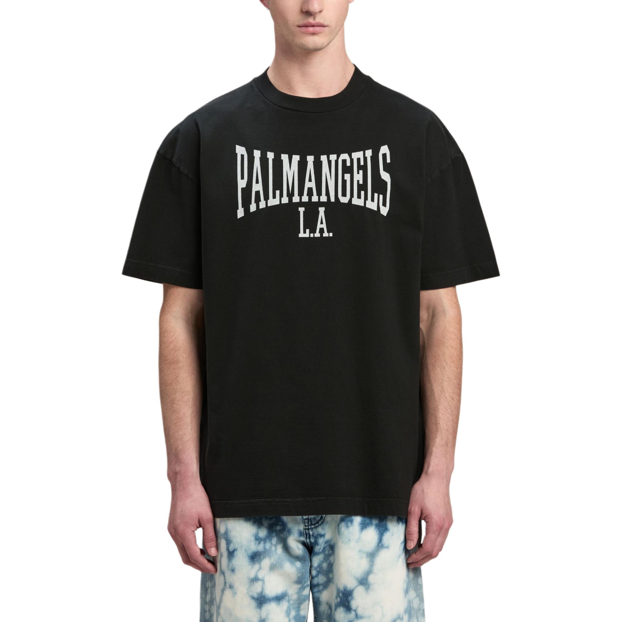 Lookbook Palm Angels 黑色短袖T恤 带学院风图案印花 PMAA001F24JER0051003