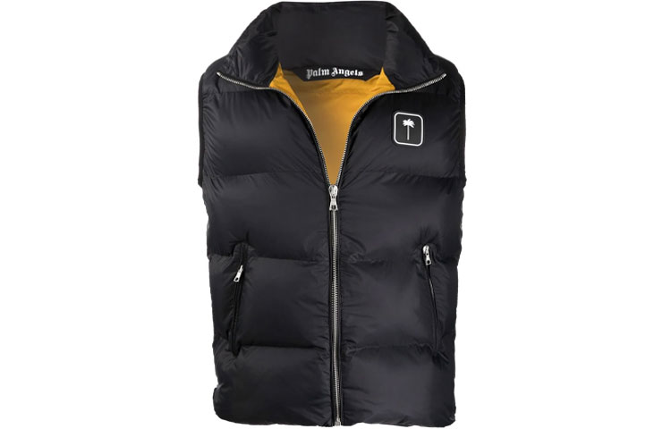 Palm Angels Black Sleeveless Puffer Vest with Front Logo Patch. PMEA171F21FAB0011001