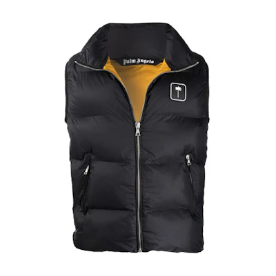Palm Angels Black Sleeveless Puffer Vest with Front Logo Patch. PMEA171F21FAB0011001