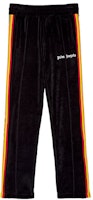Palm Angels Black Velvet Sweatpants with Logo and Rainbow Stripes. PMCA007F21FAB0101001 Palm Angels Black Velvet Sweatpants with Logo and Rainbow Stripes. PMCA007F21FAB0101001