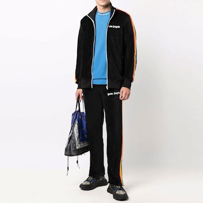 Palm Angels 黑色天鵝絨運動長褲帶標誌與彩虹條紋 PMCA007F21FAB0101001 Purchase Palm Angels 黑色天鵝絨運動長褲帶標誌與彩虹條紋 PMCA007F21FAB0101001