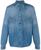 Palm Angels Blue Denim Jacket with Back Letter Logo Unisex PMYD002F184180057301 Palm Angels Blue Denim Jacket with Back Letter Logo Unisex PMYD002F184180057301