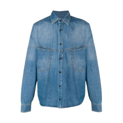 Palm Angels Blue Denim Jacket with Back Letter Logo Unisex PMYD002F184180057301