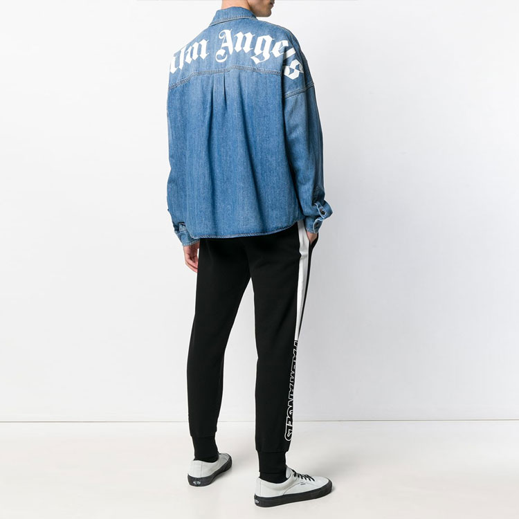 Shop 팜엔젤스 블루 데님 자켓 백 로고 유니섹스 PMYD002F184180057301