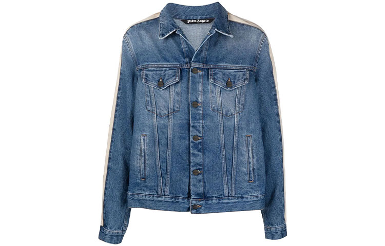 Order Palm Angels Blue Denim Jacket with Stripe Details. PMYE029F21DEN0024001