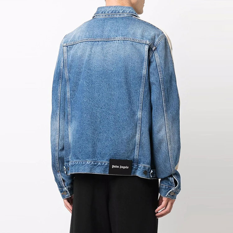 Shop Palm Angels Blue Denim Jacket with Stripe Details. PMYE029F21DEN0024001