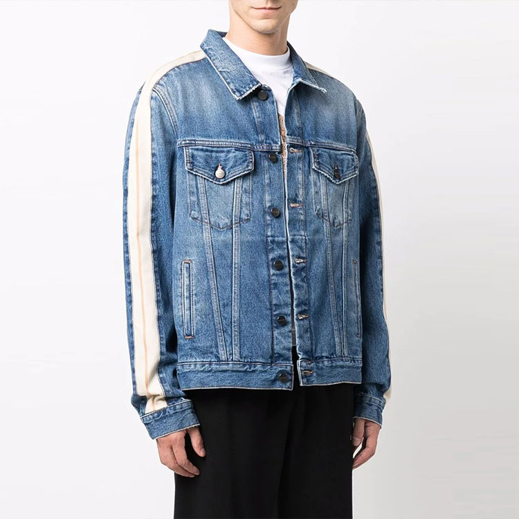 Purchase Palm Angels Blue Denim Jacket with Stripe Details. PMYE029F21DEN0024001